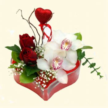  Bingl Glm iek hediye sevgilime hediye iek  1 kandil orkide 5 adet kirmizi gl mika kalp
