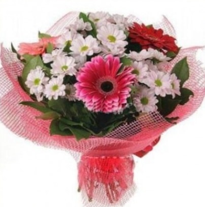 Gerbera ve kır çiçekleri buketi  Bingöl Gölüm Çiçek internetten çiçek siparişi 